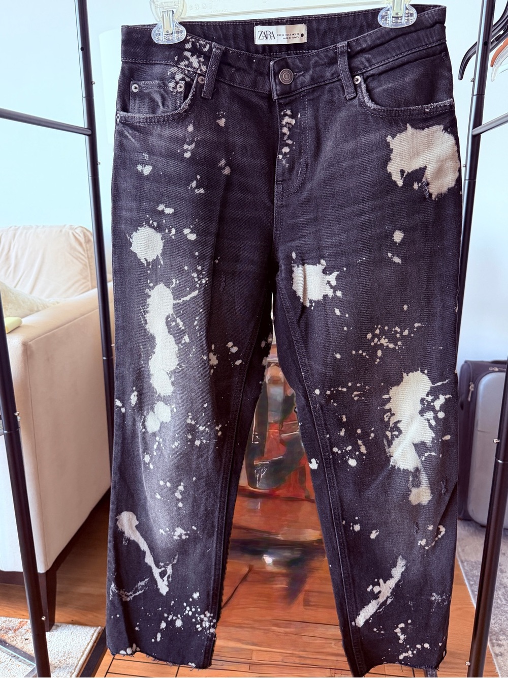 Zara Black Jeans with Bleach-Splatter Detail